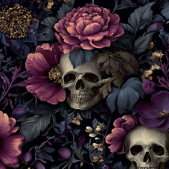 Peel and Stick Wallpaper Dark Floral Skull Purple Pink Flowers Intricate Wall Mural 17.7in x 9.8ft Self Adhesive Removable Wall Paper Renter Friendly Wallpaper for Bedroom Studio Livingroom