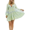 thumbnail image 1 of Innerwin Mini Robes Col en V Femmes Robe Courte Fête Longue Ample Été Plage Robe d'Été Jaune P, 1 of 2