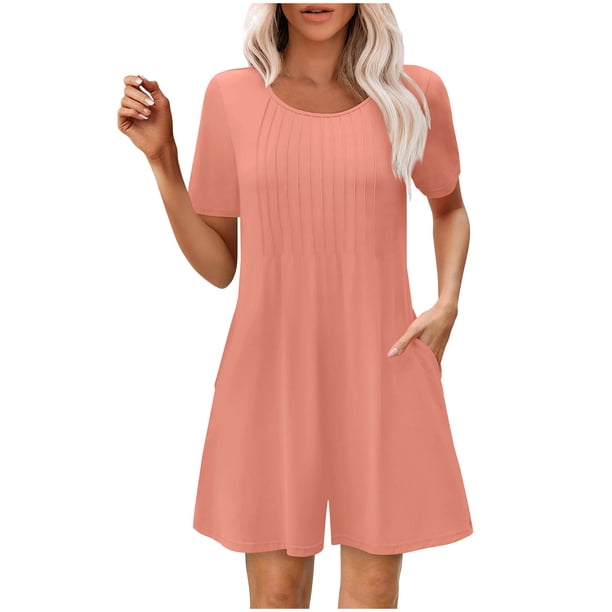 Rompers de las Mujeres de Verano Mono Arrugado Color Sólido, Diseño de Bolsillo de Manga Corta Pantalones Cortos Casuales Romper