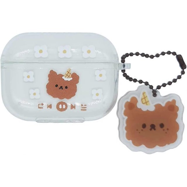 Compatible con AirPods Pro Case Bear, funda transparente, suave y de TPU con diseño de animales en 3D para AirPods Pro, funda divertida y kawaii para niñas y mujeres.