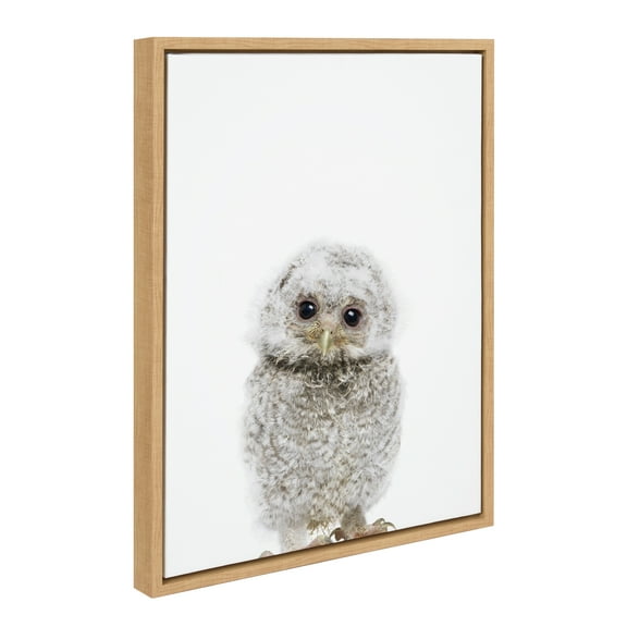 Kate and Laurel Sylvie Animal Studio Owl Framed Canvas Wall Art by Amy Peterson Art Studio, 18x24 Natural, Modern Bird Animal Portrait Art for Wall