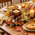 thumbnail image 5 of Autumn Pumpkin Candle Ring for Fall Table Decor, Artificial Harvest Wreath with Maple Leaves, Rustic Candle Holder for Mantel and Centerpiece, 5 of 6