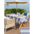 thumbnail image 5 of Outdoor Tablecloth with Umbrella Hole for Patio/Picnic/Party/Camping, Blue Boho Flowers Waterproof Table Cloth Rectangle Table Cover Washable, Modern Luxurious Ombre Geometric Floral (52"x 70"), 5 of 8