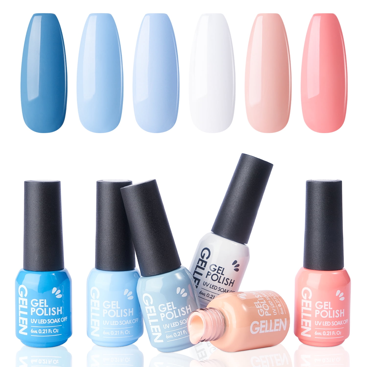Gellen Gel Nail Polish Kit 6 Colors Blue Pink Peach Gel Nail Polish