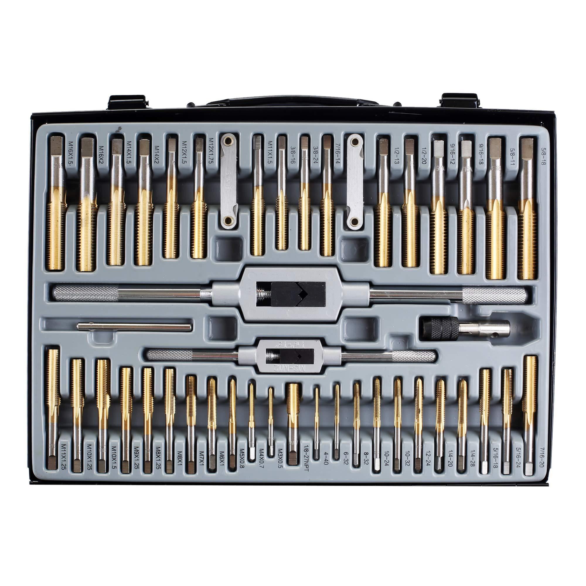 86 PC PIECE TUNGSTEN STEEL MM & SAE SIZE INCH STEEL TAP & AND DIE TOOL SET KIT 
