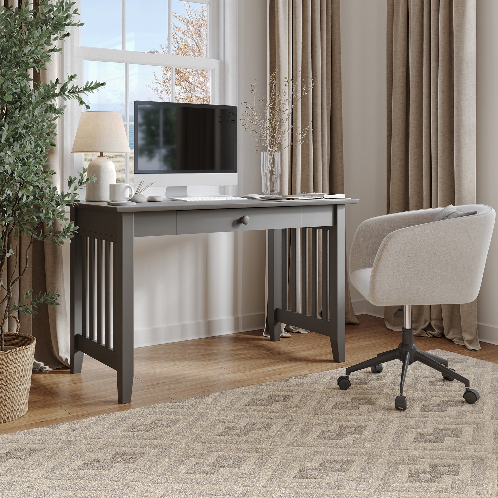 AFI Mission Solid Wood Writing Desk with Drawer, Grey