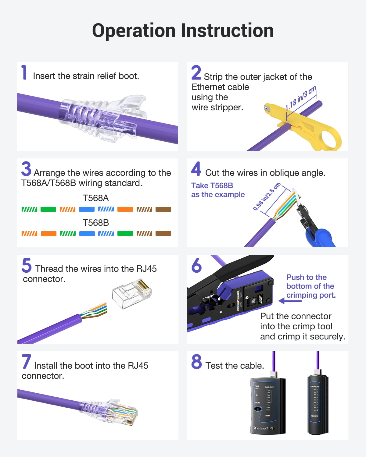 VCELINK Ethernet Crimping Tool Kit for CAT7/CAT6A/CAT6/CAT5E/CAT5, RJ45 Crimp Tool Set with an Ethernet Crimper, Cable Tester, Wire Stripper and Cutter in a Cloth Bag