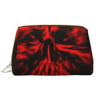 Easygdp The Red Head Skull Leather Makeup Bag Zipper Pouch Travel Cosmetic Organizer for Women and Girls, Make up Bag with Zipper