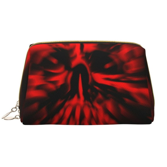 Easygdp The Red Head Skull Leather Makeup Bag Zipper Pouch Travel Cosmetic Organizer for Women and Girls, Make up Bag with Zipper
