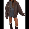 thumbnail image 3 of Chaqueta de Motociclista de Piel Sintética para Mujer, Abrigo de Invierno Extragrande con Cremallera, Ropa de Abrigo de Otoño. Color Café L, 3 of 9