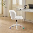 thumbnail image 2 of Furniture Office Chair,  Artificial Rabbit Hair Makeup Vanity Chair Chair, 360 Comfy Swivel Armless Chair with Wheels, Modern Height Adjustable Cute Vanity Chair for Living Room Small Spaces Ivory, 2 of 8