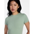 thumbnail image 4 of No Boundaries Cotton Stretch Ribbed Tee with Short Sleeves, Women's XS-XXXL, 4 of 5