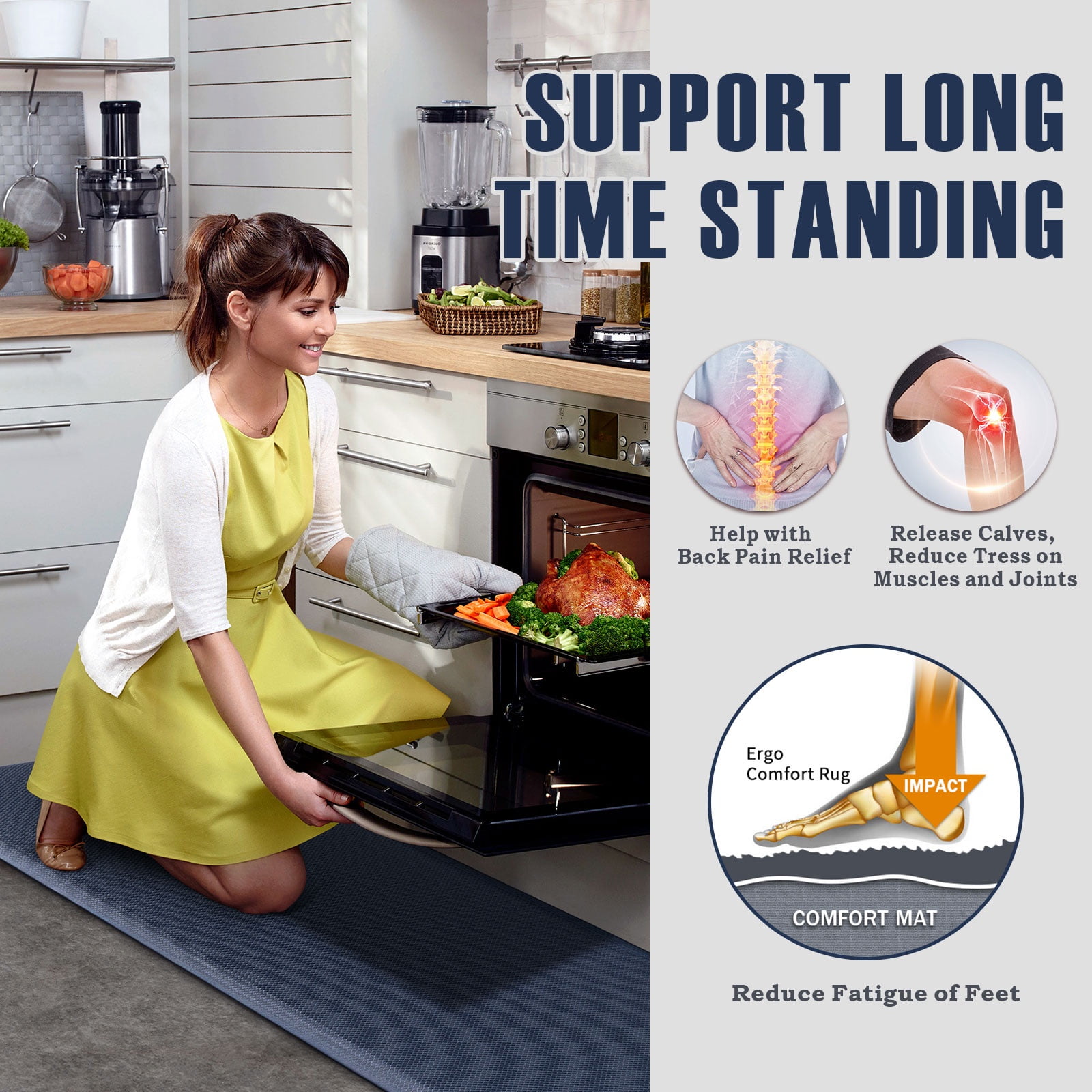 Carvapet Anti-Fatigue Floor Mat Cushioned Kitchen Comfort Mat, Waterproof Non-Slip Standing Desk Foam Mats and Rugs, Navy Blue, 17.3"x28"