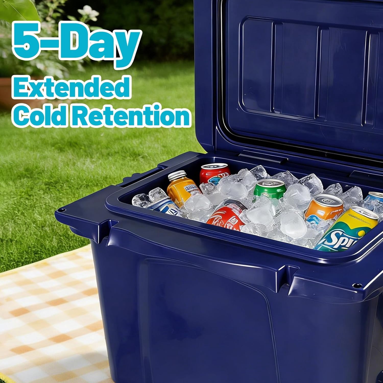 Elleree 25 Quart Hard Cooler, Portable Ice Chest with Bottle Opener, Forming Ruler, Heavy-Duty Beach Cooler Box for Camping Fishing Picnic BBQ Travel