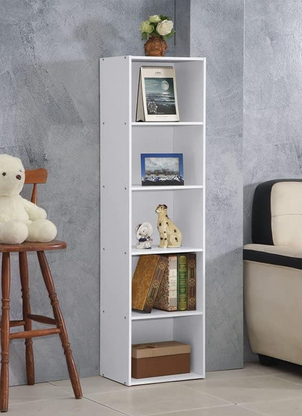 Hodedah 5-Shelf Bookcase, White