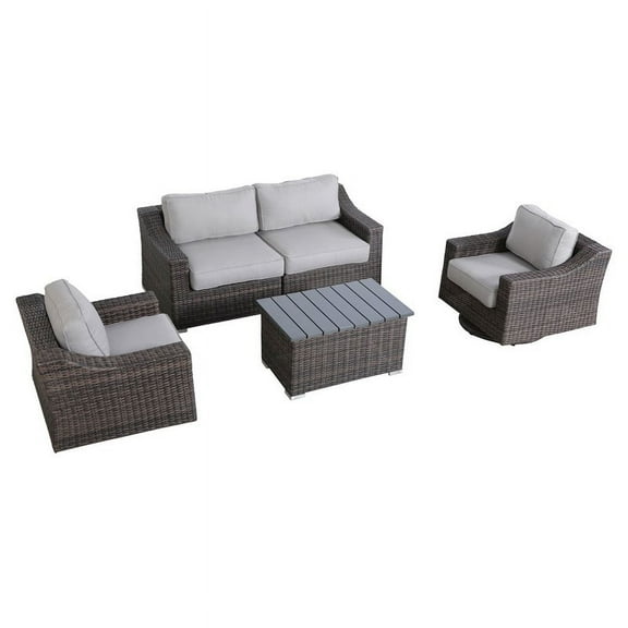 Living Source International 5-Piece Sectional Group with Cushions in Brown/Gray