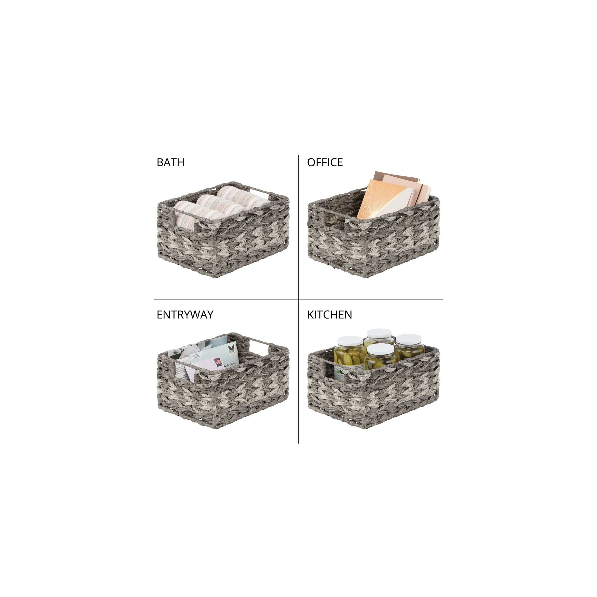 mDesign Woven Farmhouse Pantry Food Storage Bin Basket Box - 3 Pack - Gray Ombre