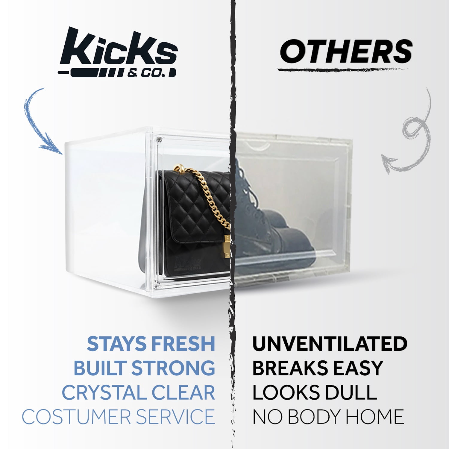 Kicks & Co XL Clear Plastic Shoe Storage Box, Stackable with Lids for Sneakers up to Size 13, 2 Pack