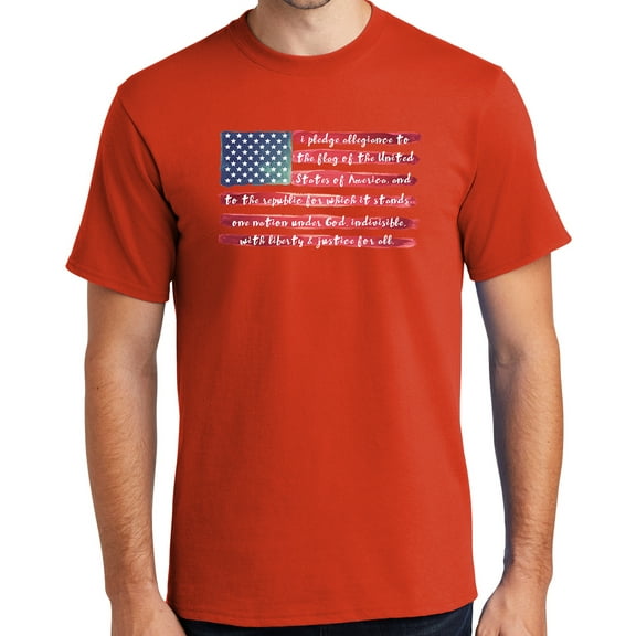 Mens USA Pledge of Allegiance Cotton Tee Shirt, 4XL Orange (TALL SIZE)