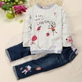 thumbnail image 2 of YDOJG Baby Toddler Girls Outfit Set Clothes Set Cartoon Print Tops Denim Jeans Pants Outfits For 4-5 Years, 2 of 4