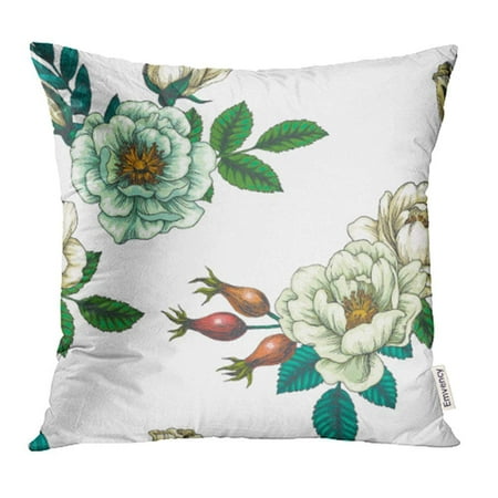 ARHOME Vintage Botanical Color Hip Rose Floral Wild Briar Flowers Berries Pillowcase Cushion Cases 16x16