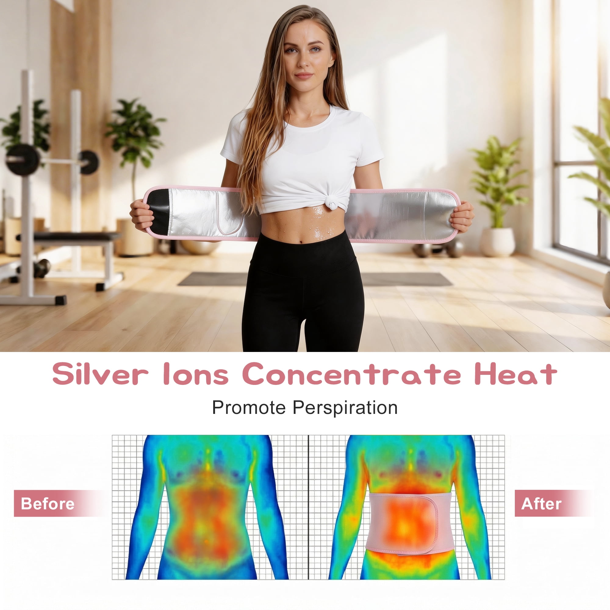 Unique Bargains Waist Trimmer Belt, Silver-ion, Anti-Slip Belt with Pocket, M, Pink
