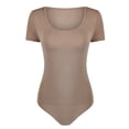 thumbnail image 4 of Lovskoo Short Sleeve Bodysuit for Women Tummy Control Shapewear Seamless Sculpting Thong Body Shaper Tops Jumpsuit Beige, 4 of 5