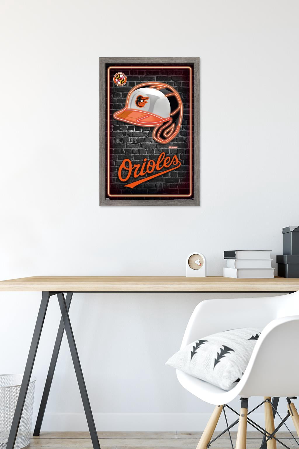 MLB Baltimore Orioles - Neon Helmet 23 Wall Poster, 14.725" x 22.375" Framed