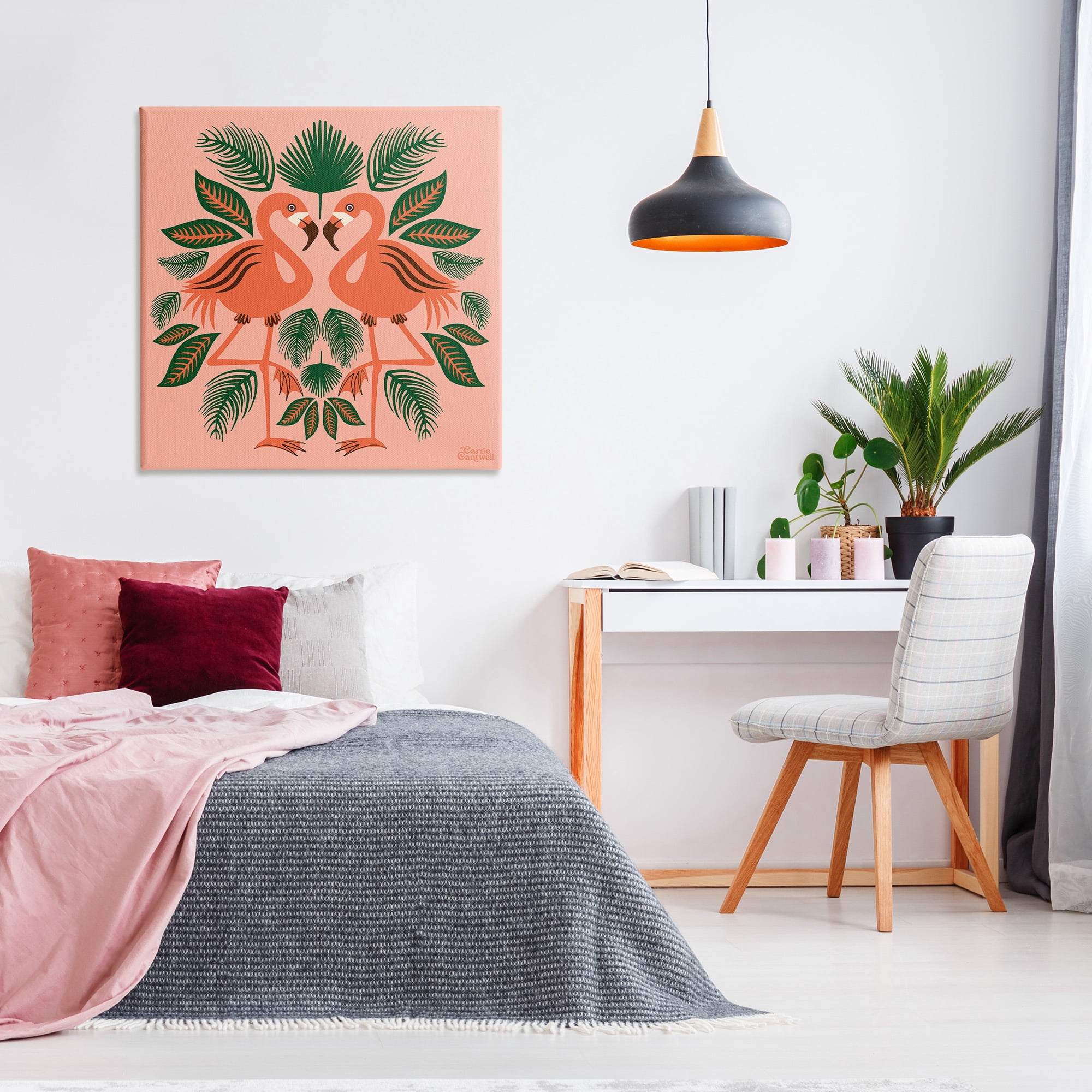 Stupell Industries Symmetrical Tropical Flamingos Animals & Insects Painting Gallery Wrapped Canvas Art Print Wall Art, 36 x 36
