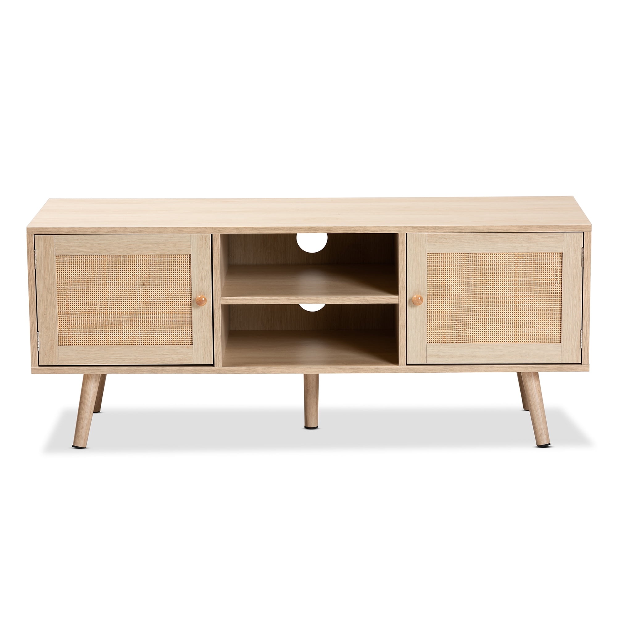 Baxton Studio Sebille TV Stand with 2 Doors for TVs up to 50", Light Brown