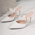 thumbnail image 5 of hoksml Pointed Toe Mule Heels for Women, Double Strap Rhinestone Stiletto Slip On High Heel Dress Sandals, 5 of 9
