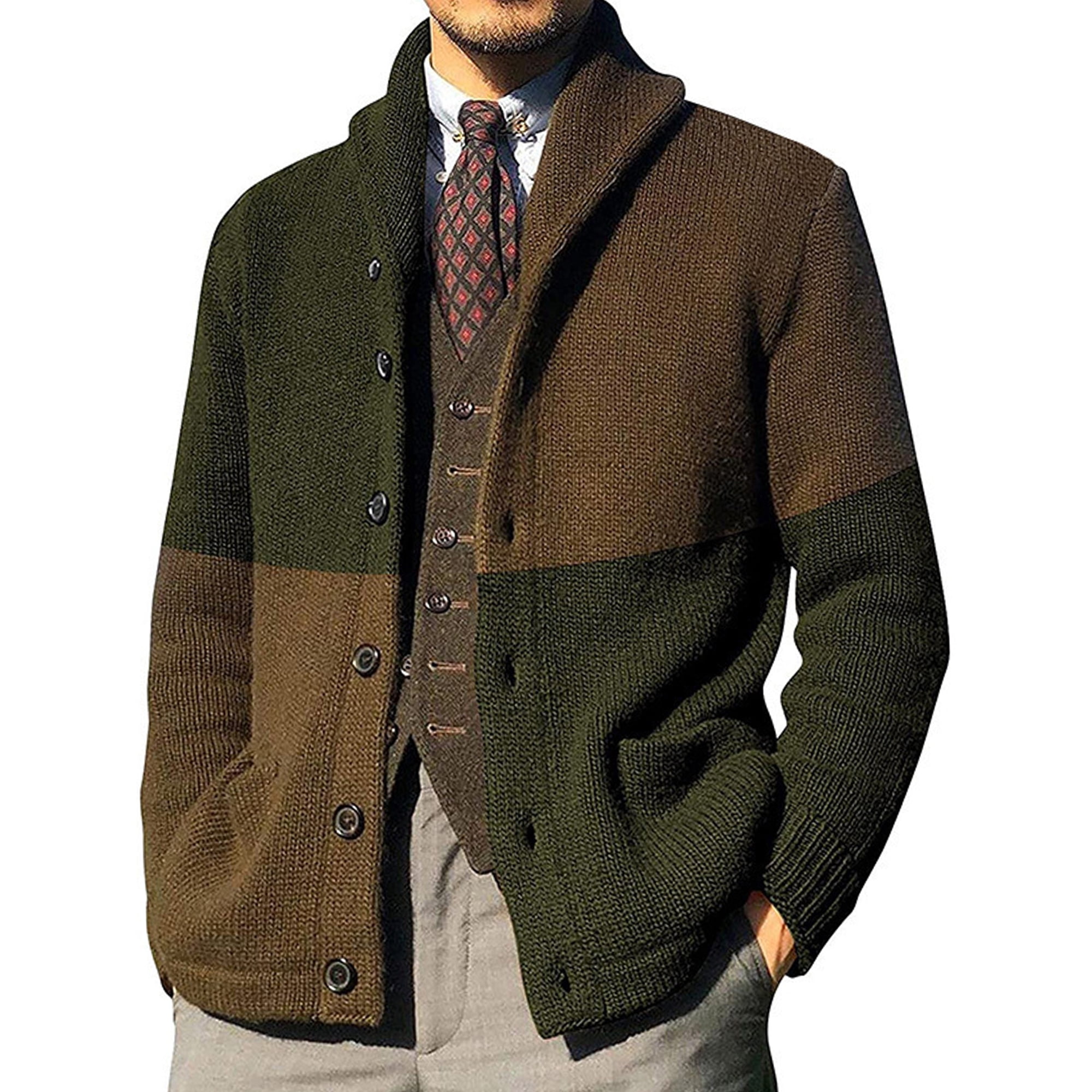 CVLIFE Men Sweaters Color Block Cardigan Sweater Open Front