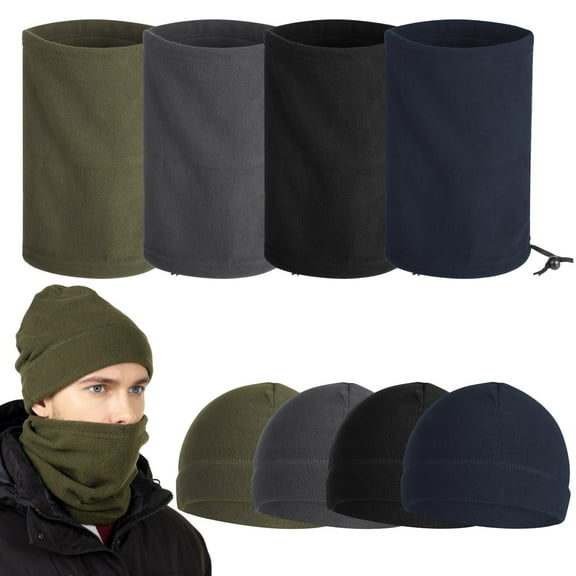 8PCS Winter Neck Gaiter Beanie Hats Set for Men Women, Fleece Lined Neck Warmer Face Cover, Windproof Face Cover Neck Scarf for Skiing, Running, 4 Colors