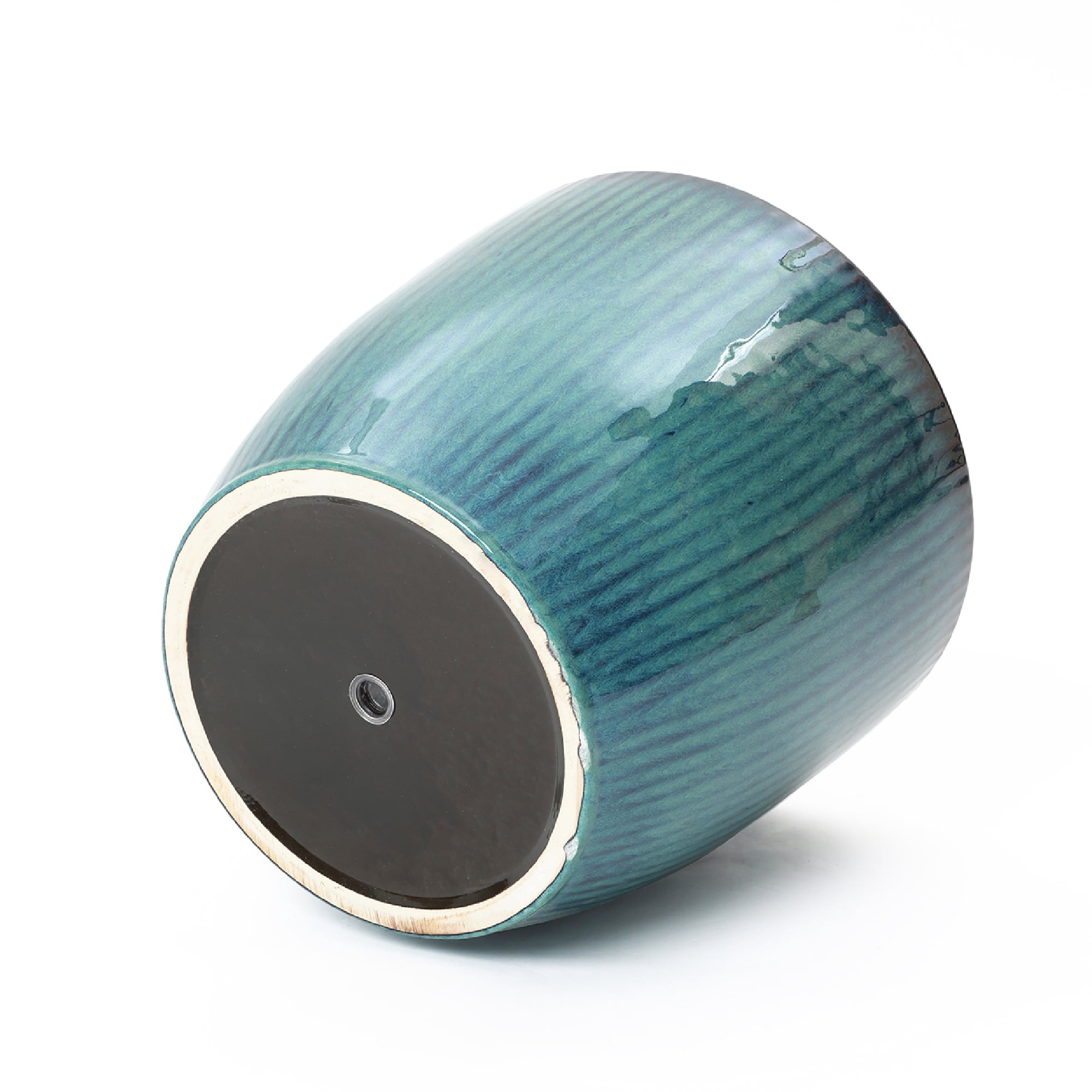 LuxenHome 12" Dia Large Round Plant Pots with Vertical Line Texture, Modern Blue Ceramic Planter for Living Room, Patio, Garden