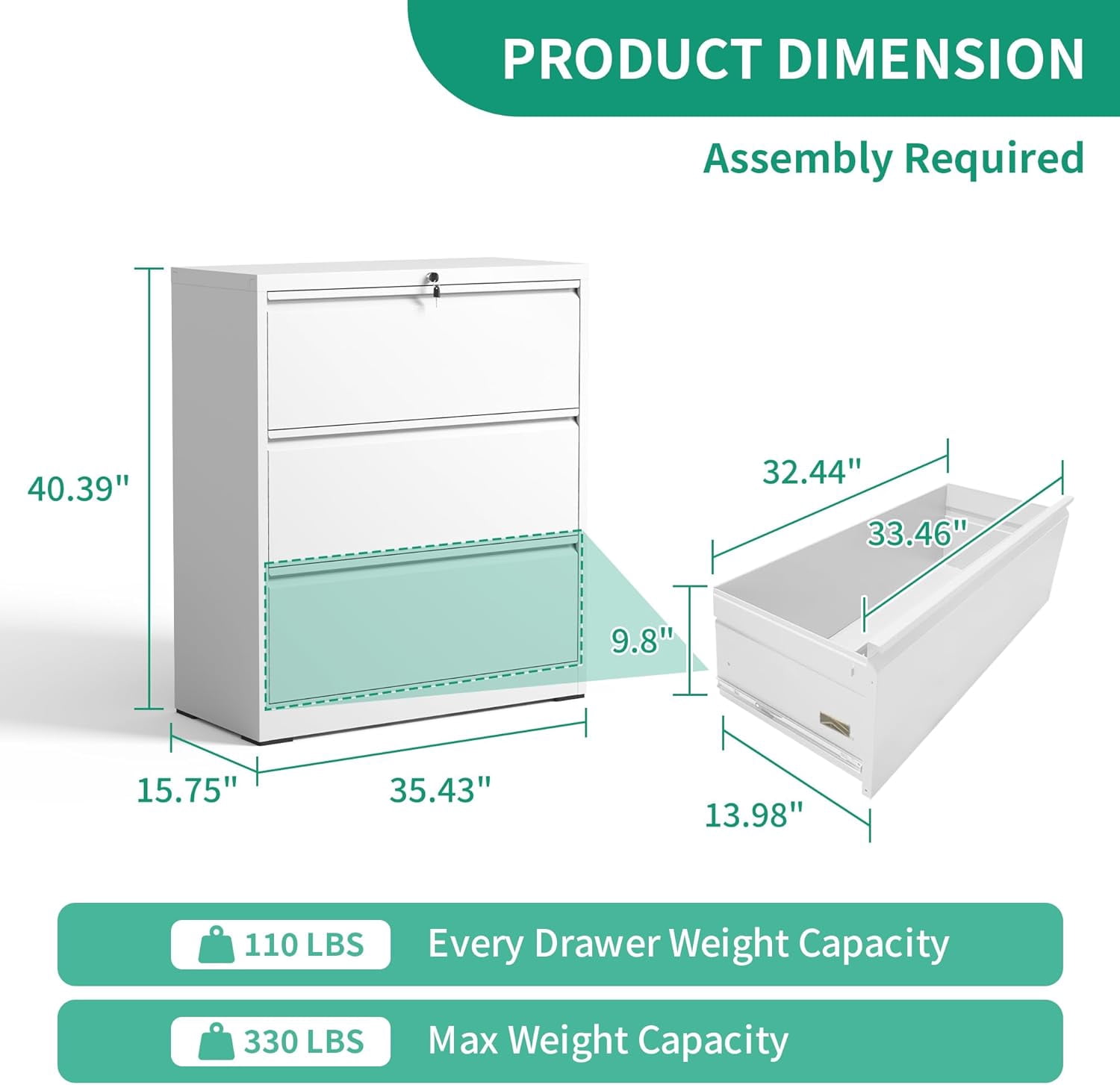 Metal Lateral Filing Cabinet for Home Office, Wide Steel Storage Cabinet Commercial Drawer for Legal/Letter/A4 Size Files, Drawer Lateral File Cabinets