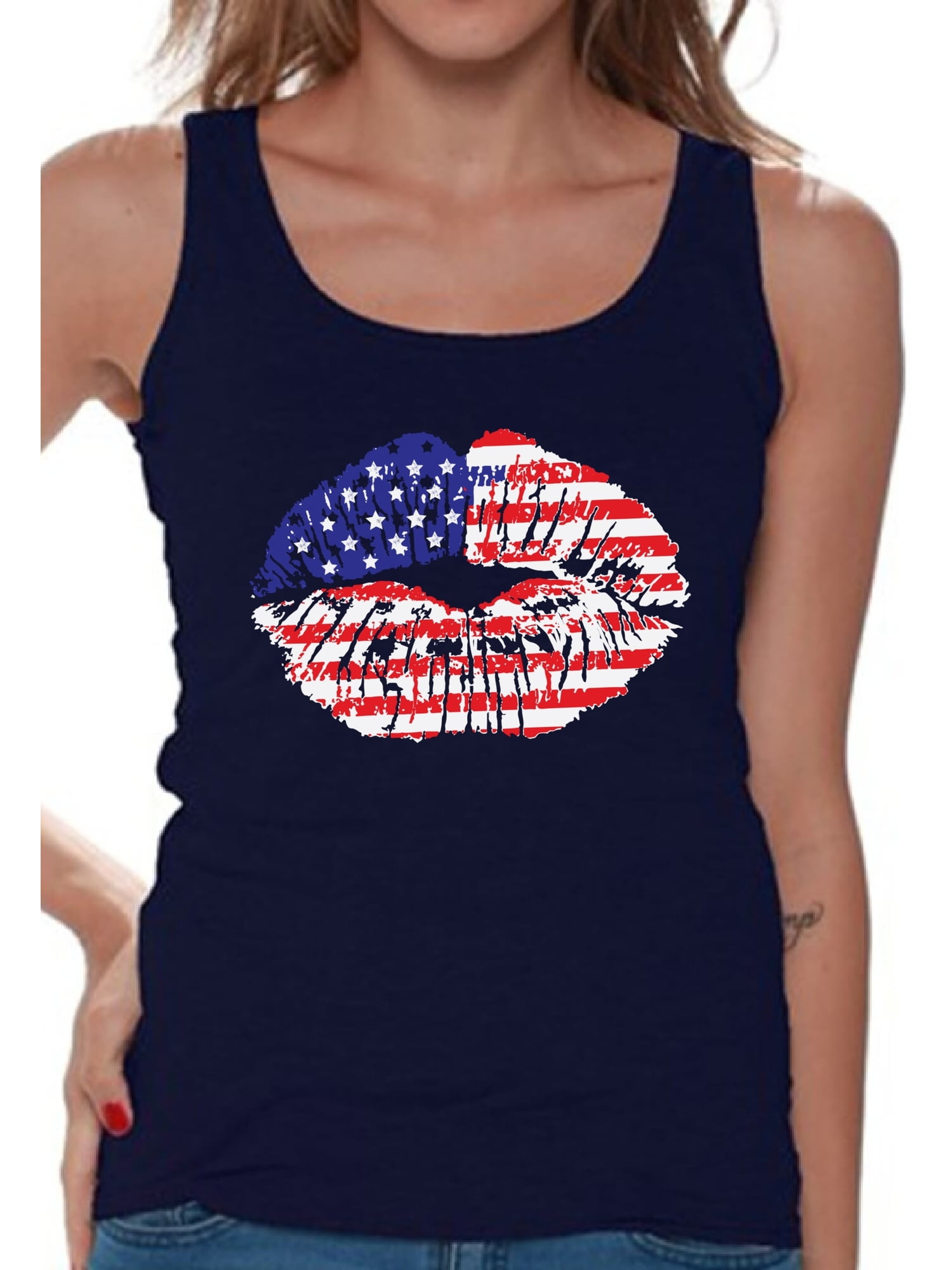 Awkward Styles American Flag Tank Tops Lips Tank Tank for Women USA Flag  Stars and Stripes Lips Women's Tops Red White u0026 Blue Lips Tank Top 4th of  July Gift Independence Day