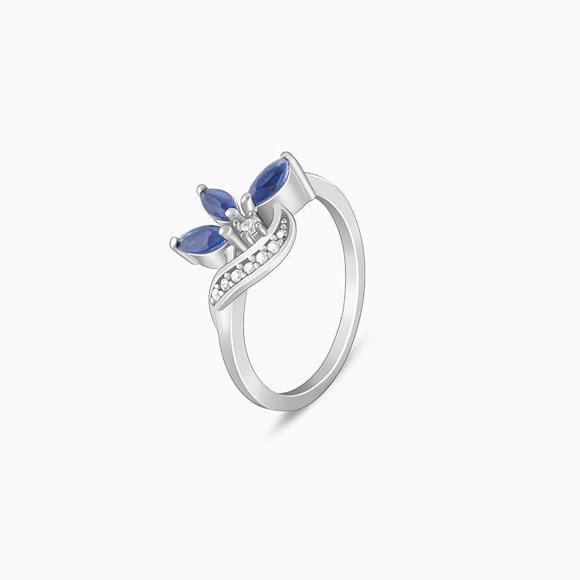 Sterling Silver Ring Marquise Cut Blue Sapphire Gemstone Ring Minimalist Promise Ring September Birthstone Ring for Women
