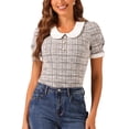 thumbnail image 1 of INSPIRE CHIC Tweed Top for Women's Button Decor Peter Pan Collar Blouse Purple L, 1 of 6