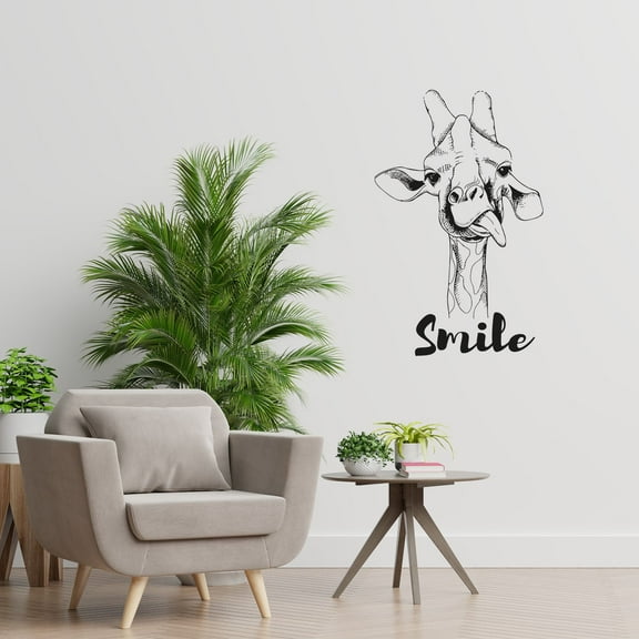 Smile - Cute Giraffe Cheeky Animal Giraffe Animal Design Vinyl Design Wall Sticker Wall Art Wall Decal Boy Girl Kid Room Bedroom Nursery KinderHome Decor Stickers Decoration Size (10x8 inch)