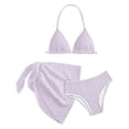 thumbnail image 5 of WOXIHUAN Girls Swimsuit Trendy V Neck Adjustable Straps Bikini Set High Waisted 3 Piece Bathing Suits with Cover Up for 8-16 Years Purple 14 Years, 5 of 5
