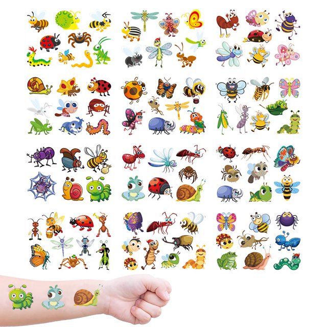 24 hojas de tatuajes temporales, pegatinas impermeables para el cuerpo, lindas decoraciones de tatuajes, suministros de fiesta de cumpleaños, decoración para niños, niñas y niños