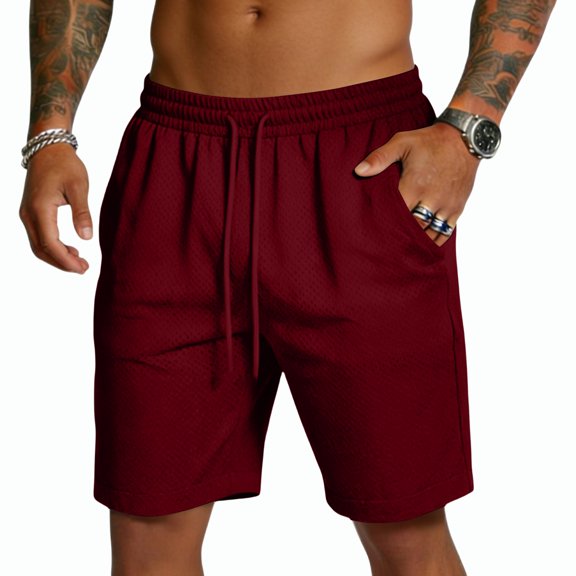 Iaqnaocc Mens Shorts Beach Drawstring Mens Shorts Casual Big and Tall Quick Dry Athletic Baggy Summer Elastic Activewear With Pockets Wine 2XL