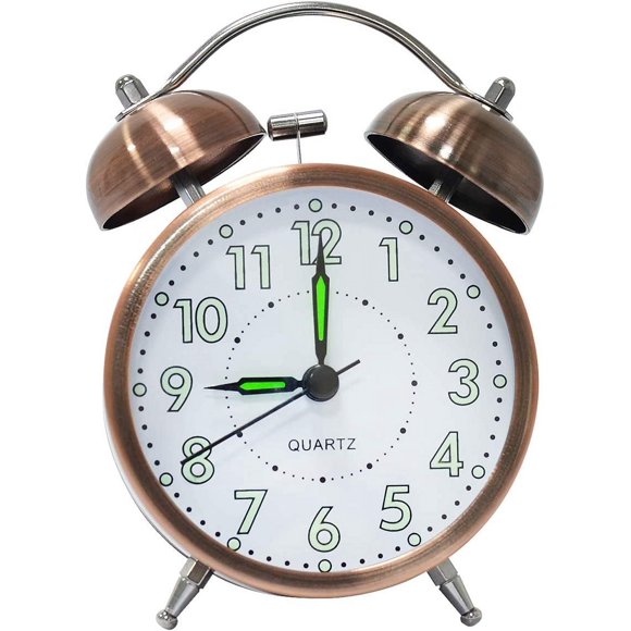 Reveil Cloche Classique, Reveil Matin Vintage Retro Silencieux, Réveil Analogique avec Lumineux Nombre pour Enfant, Adulte