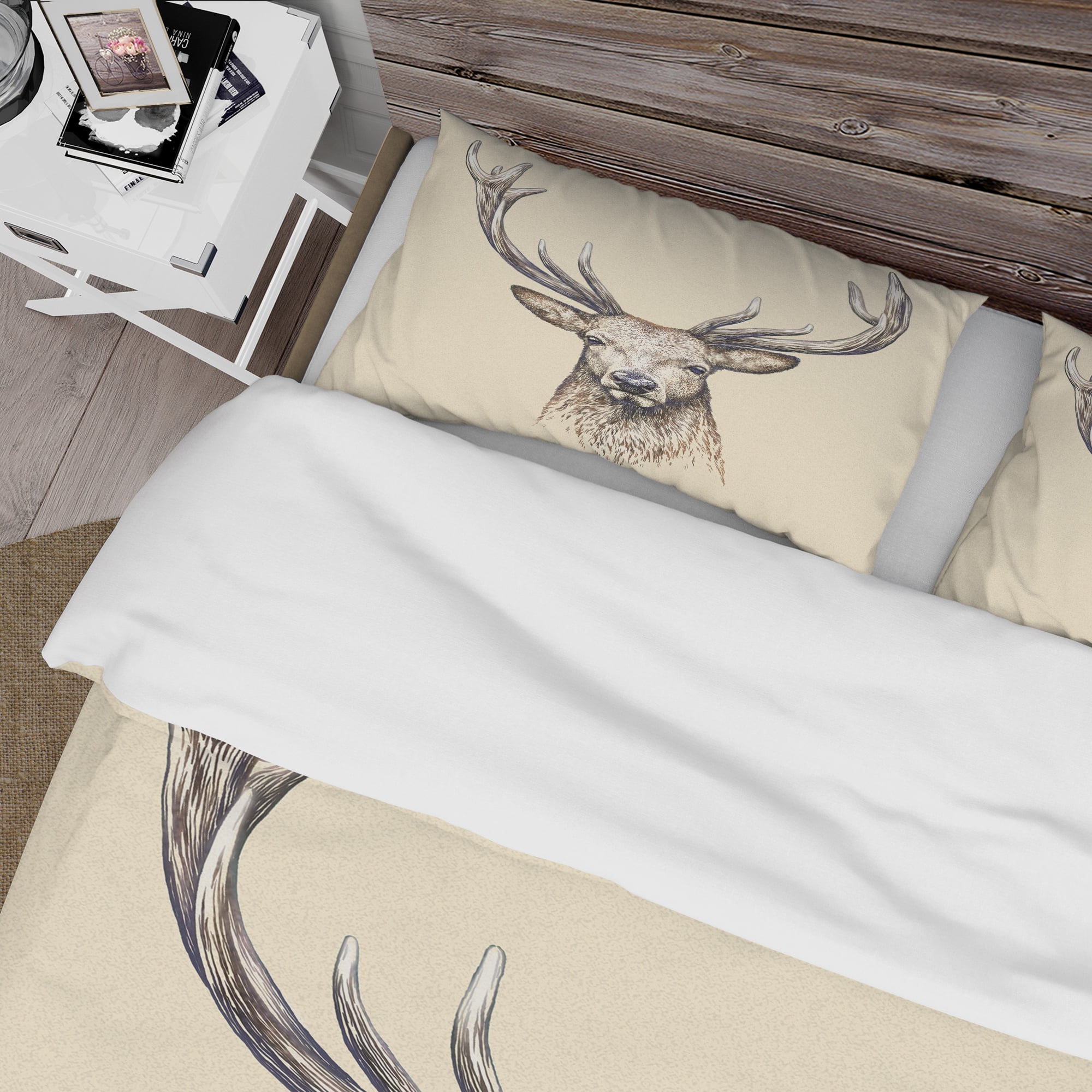 Designart 'Engrave deer illustration' Sketch Animals Duvet Cover Set