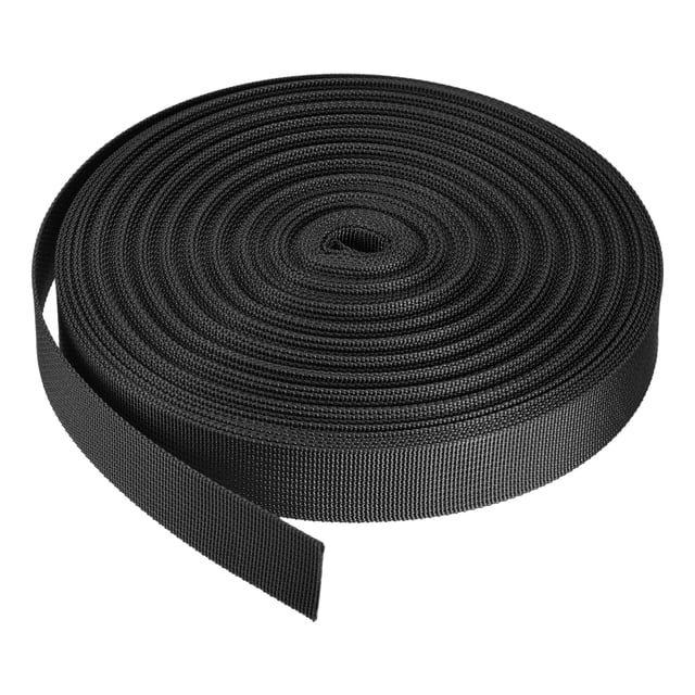 Unique Bargains Flat Nylon Webbing Strap 1 Inch 25 Yards Black for Backpack, Luggage-rack