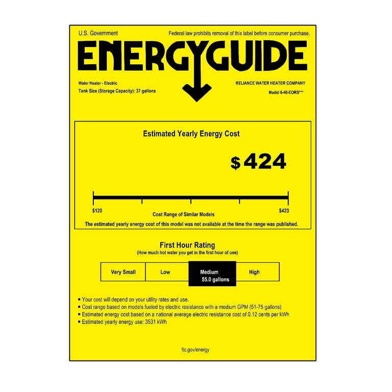 Reliance 6-40-NOCT 400 Natural Gas Water Heater - 40 Gallon - Walmart.com