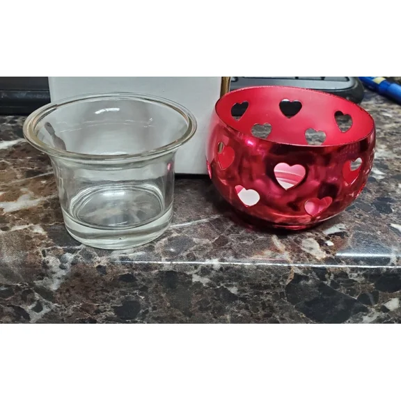 Hearts Candle Holder,With Clear Glass, 2 1/4" F-35