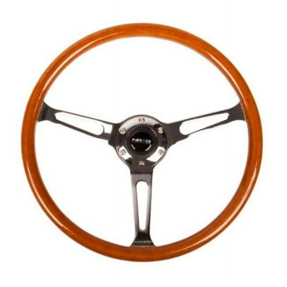 NRG Reinforced Steering Wheel (360mm) Classic Wood Grain w/Chrome Cutout 3-Spoke Center - RST-360SL
