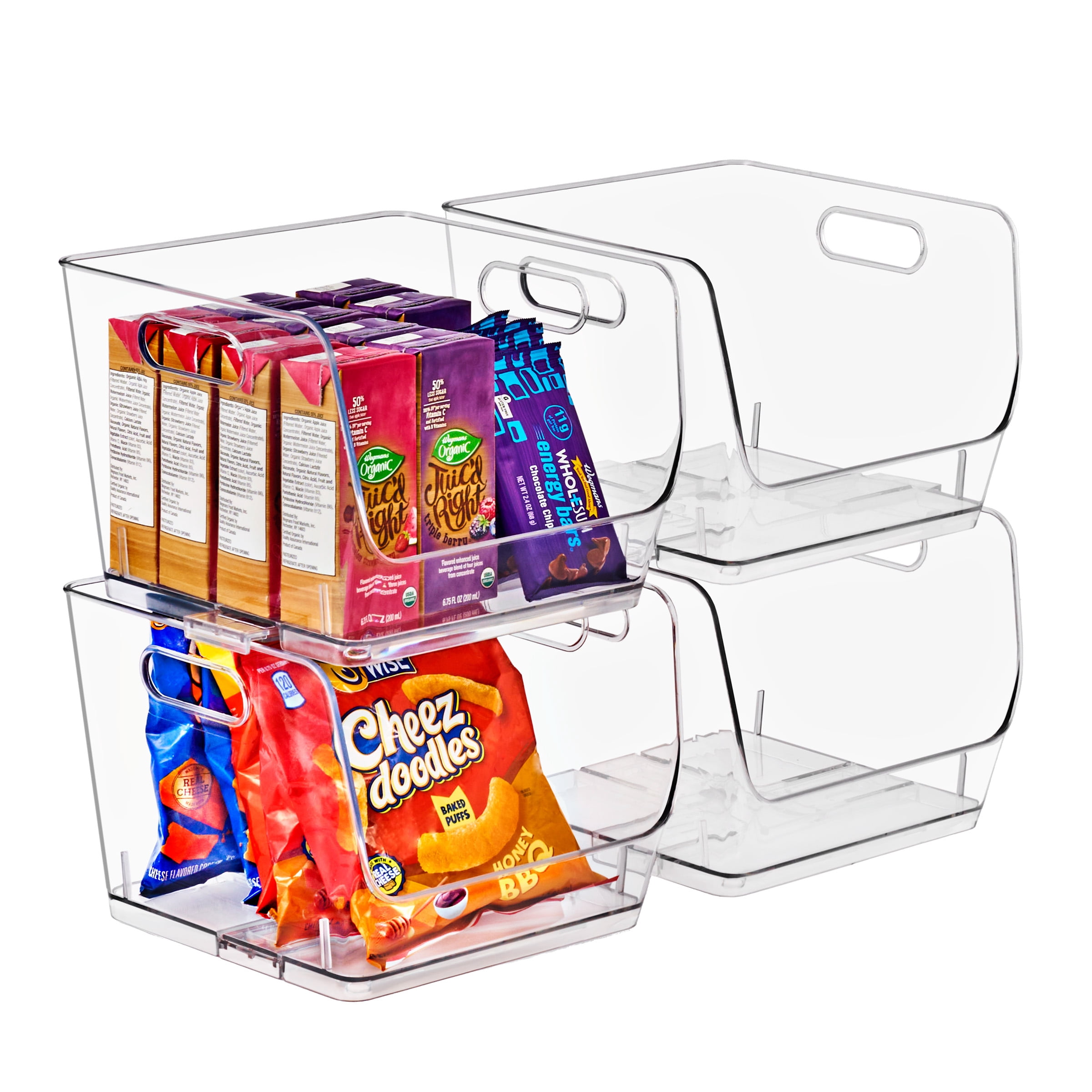 Sorbus Clear Stackable Square Storage Bins, Medium Open-Front Acrylic Pantry Organizers, 4 Pack
