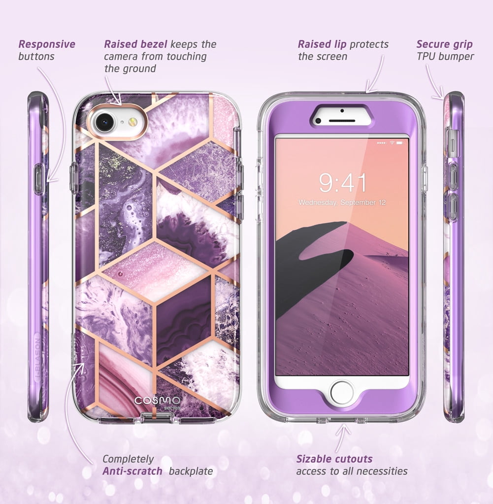 i-Blason Cosmo Series Designed [Built-in Screen Protector] Stylish Protective Bumper Case for iPhone SE (2020), iPhone 8, iPhone 7 (Ameth)